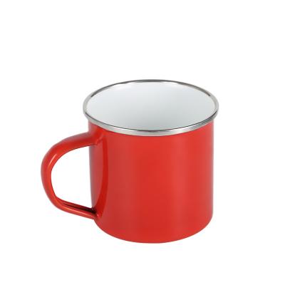 China Viable Delivery 350ml Red Color Sublimation Enamel Mug Quick Delivery Camping Mug for sale