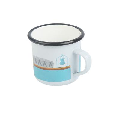 China Sustainable 8oz Enamel Cup Customized Cartoon Print Metal Enamel Cup For Kids for sale