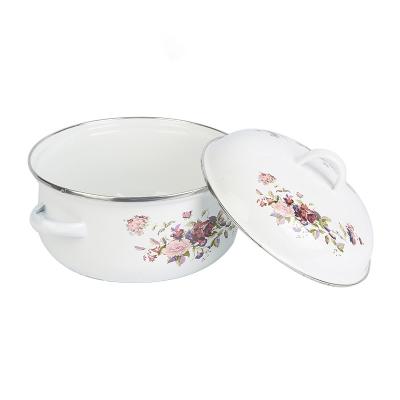 China Sustainable Enamel Turkey Casserole Flower Design Enamel Soup Pots For Cooking for sale