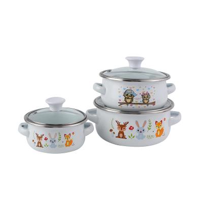 China Sustainable Enamel Coated Casserole Set 12cm 14cm 16cm Kitchen Use Enamel Casserole Pot for sale