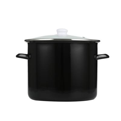 China Sustainable Deep Enamel Soup Pot Black Color Cookware Sauce Pot With Enamel Coating for sale