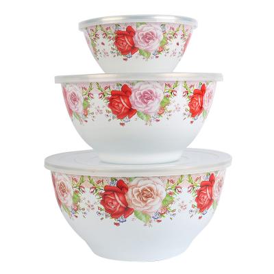 China Viable Storage Container 23cm 25cm 27cm Enamel Storage Bowl Mixing Set for sale