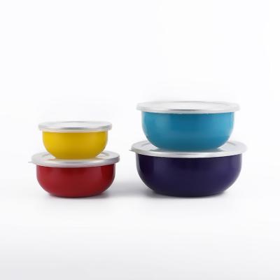 China Sustainable Camping Enamel Storage Bowl Five Sizes Enamel Storage Camping Bowl Sets Wholesale for sale