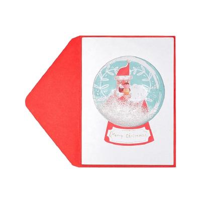 China North America 3D Santa Snow Globe Shaker Christmas Cards, Handmade Custom 3D Greeting Cards with Puffiness for sale