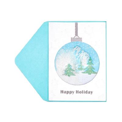 China North America Hanging 3D Snow Globe Blister Decoration Christmas Cards, Handmade Greeting Cards With Moving Foam for sale