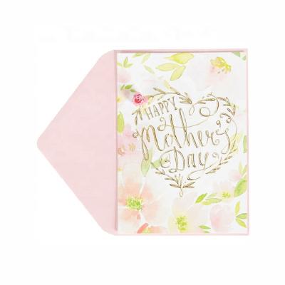 China North America High Quality Floral Mother's Day Cards with Paper Rose, Gold Foil Embossed Customized Greeting Cards for sale