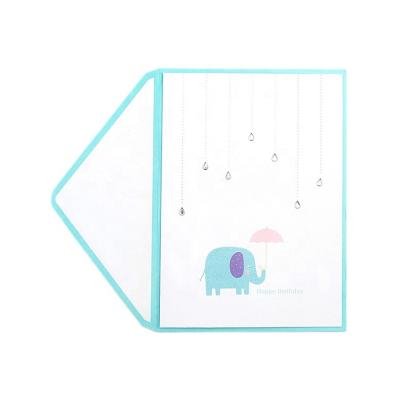 China Beautiful Little Elephant Baby Card from North America, High Quality Handmade Baby Shower Greeting Cards with Gems for sale