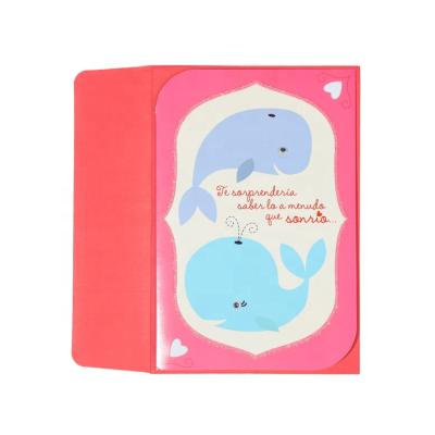 China North America Dear Whale Couple Sweet Love Cards , Custom Printing Handmade Happy Valentine's Day Cards for sale