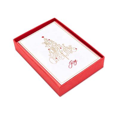 China New North America Design Christmas Tree Greeting Cards , Red Emboss Foil Christmas Boxed Cards for sale