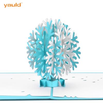 China Europe Wholesale Laser Cut Automatic Snowflake 3D Christmas Pop Paper Cards With Envelopes for sale