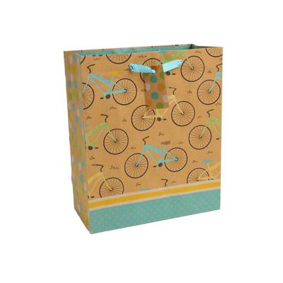 China Recyclable Eco Friendly Kraft Paper Shopping Bags , Fashionable Bikes Printed Gift Bags for sale