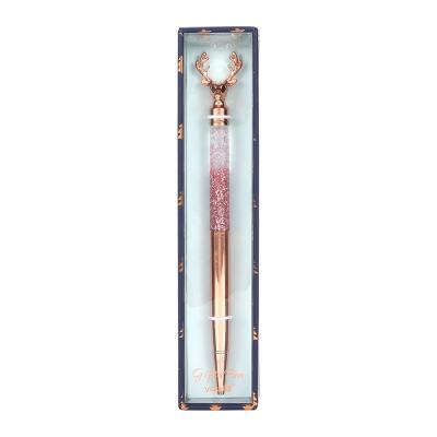 China Promotional Dynamic Liquid Ballpoint Pens Sand Metal Pen Rose Gold Glitter Christmas Gift Pen Set Custom Logo Bling With Gift Boxes for sale