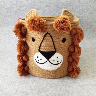 China Viable Blue Cartoon Cotton Rope Yarn Basket Woven Storage Bins With Handles For Toys For Kids Toys Storage Rope Basket for sale