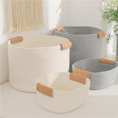 China Gray Woven Laundry Round Storage Large Sustainable Cotton Rope Basket for sale