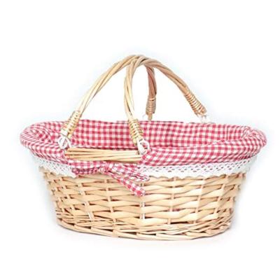 China Large Sustainable Hot Selling Universal Universal White Wicker Handmade Round Basket With Handle Flowers Fruits Bread Picnic Gift Storage Basket for sale