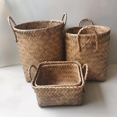 China Home Eco-friendly Waterproof Plastic Rattan Woven Laundry Toy Storage Basket Knitted Clothes PE Rattan Weave Organizer Wicker Basket for sale