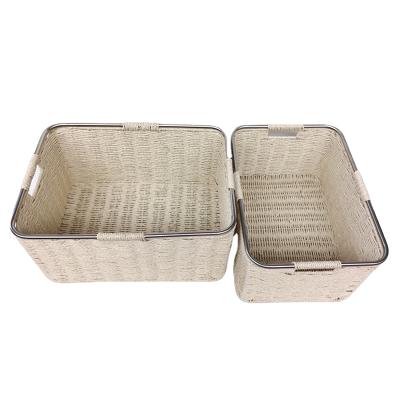 China Wholesale Viable Eco Paper Rope Woven Storage Basket For Home Storage for sale