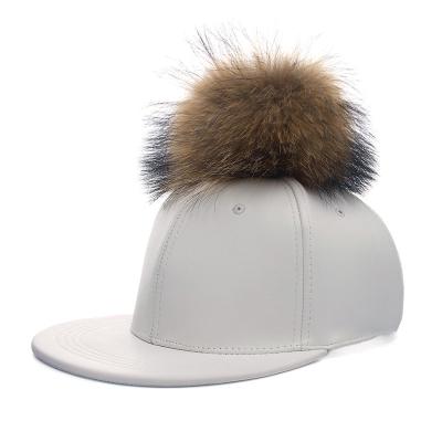 China breathable & Fur Ball Baseball Cap Pompom PU Winter Waterproof Men/Women Leather Hat for sale