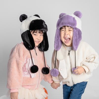 China breathable & KAZUFUR Waterproof Winter Warm Earlap Hats With Pom Poms Kids Faux Fur Trapper Hat for sale