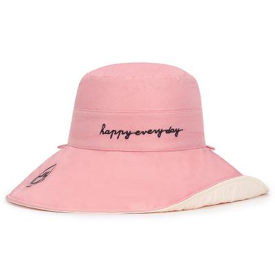 China 2021 New Image Fashion Summer Beach Hat Women's Smiley Embroidery Cotton Bucket Hat for sale