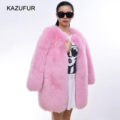 China KAZUFUR custom made high fashion ladies pink anti-shrink full skin fox fur coat for sale