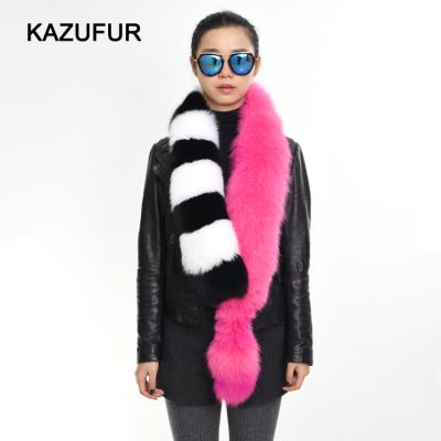 China High Fashion Multi Color Long Real Fox Fur Scarf For Girls for sale