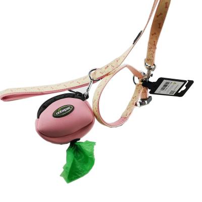 China Custom Padded Decoration Pink Dog Pet Collars And Leashes With Poop Dispenser Bag for sale