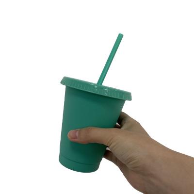 China 16oz 24oz Single Wall Reusable Matte Plastic 5 Reusable Hard Plastic Set with Cover and Straw Solid Color Ice Cold Smoothie Cups for sale