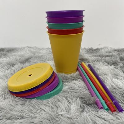 China LGBT Pride Factory Price 5 Single Wall Set With Cover And Straw Water Coffee Solid Color Iced Drinks Cup for sale