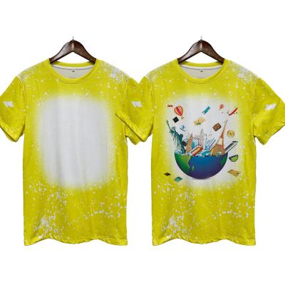 China QUICK DRY Bleached No Collar 100% Polyester Summer Crewneck DIY Blank Sublimation Shorts Sleeve T-Shirt for sale