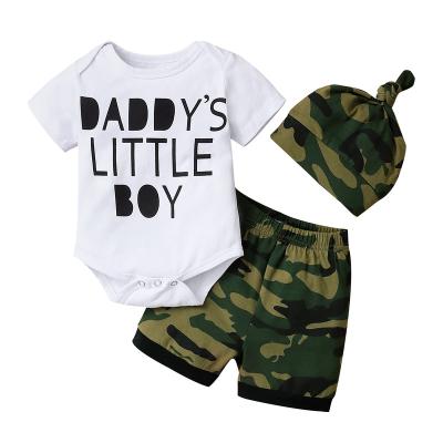 China Wholesale Soft Summer Baby Sets Newborn 3Pcs Baby Boy Set Knit Short Sleeve Bodysuit+Shorts+Hat Baby Boy's Clothing Sets for sale