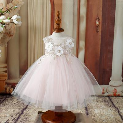 China Breathable 3D Embroidery Flower Tulle Lace Birthday Pageant Dress Baby Girl Dress Princess Girls Wedding Dresses Baby Formal Dress for sale