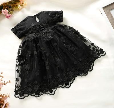 China Breathable Infant Black White Flower Tutu Dress Baptism Birthday Wedding Party Baby Baptism Dress 1 Year Baby Dresses for sale