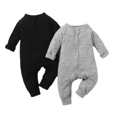 China Hot Selling Amazon Daily Wear Solid Color 2Pcs Long Sleeve 2Pcs Baby Pajamas Cotton Knitted Baby Footie for sale