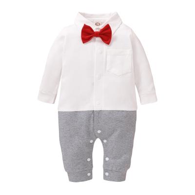 China Apode Daily Wear RTS One Piece Long Sleeve Baby Romper With Bow Tie Baby Overalls Cotton Kids Pajamas for sale