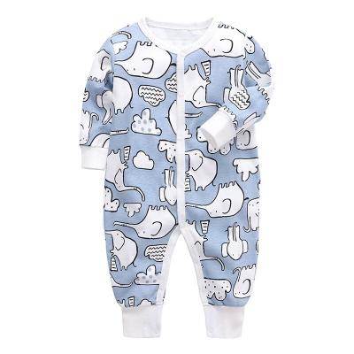 China Wholesale Cotton Knitted Daily Baby Clothes Full Long Sleeve Baby Pajamas Elephant Printed Romper For Baby for sale