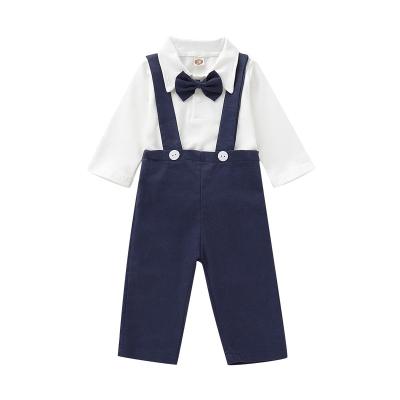 China Other Infant Toddler Baby Boy Gentleman Suits Long Sleeve Bow Tie Jumpsuit Pants Boys 2Pcs Clothing Set Formal Suits for sale