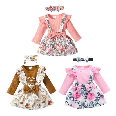 China Other Newborn Baby Clothes Sleeving Long Skirt 3 Piece Set Round Collar Boutique Baby Clothes Sets for sale