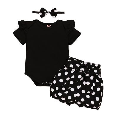 China Wholesale other summer cotton baby rompers fashion lovely romper+shorts+hairband 3pc baby boutique clothing set for sale