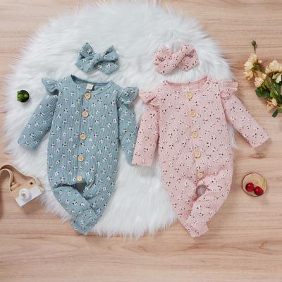 China Soft Infant Toddler Baby Clothes Custom Footie Girl Ribbed Printed Cotton 2pcs Baby Clothes Baby Romper for sale