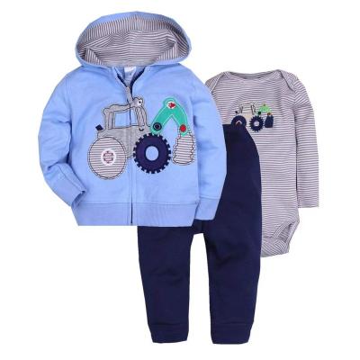 China Soft Winter Baby Clothes Cotton Coat Long Sleeve Romper And Pants Newborn Baby 3pcs Clothes Set for sale