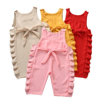 China Fashion Equipments Solid Color Apricot Summer Girl Suspender Straight Pants for sale