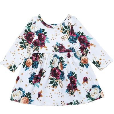 China New Arrived Girls Daily Wear Clothing Baby Long Sleeved Rose Print Children's Princess Dress Girls Dress Clothes for sale