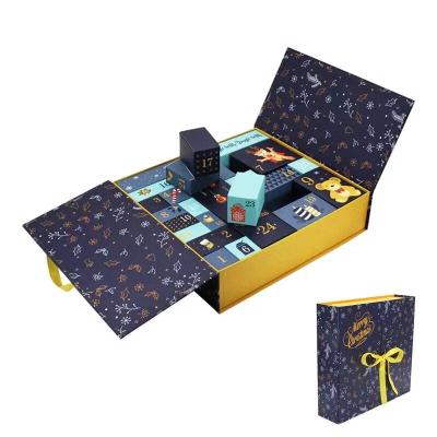 China Recyclable China Wholesale Custom Empty 12 Days Blue Christmas Advent Calendar Box For Beauty Cosmetic for sale