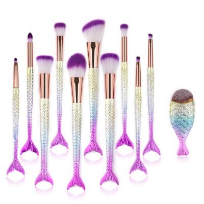 China Angular Blush Premium Synthetic Mermaid Blush Highlight Concealer Fan Cute Cosmetic Brushes Collection Makeup Set Brush for sale