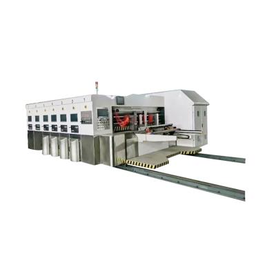 China Cardboard Flexo Corrugated Box Printing Vacuum Transfer Pizza Corrugated Box Making Printing Slotting Die Cutting Machine for sale