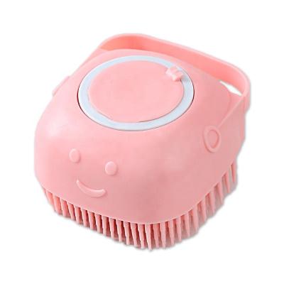 China Viable Customize LOGO Customize Pet Brushes Bath Massage Brush Shampoo Dispenser Dog Grooming Silicone Shower Brush for Cat Pets Bathing Products for sale