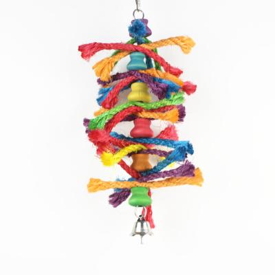 China Viable Colorful Natural Knots Rope Wooden Cage Bird Pets Cage Balancing Chew Toys For Bird Parakeet Training Accessories for sale