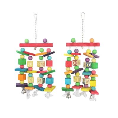 China Viable Colorful Natural Wooden Pet Parrot Toy Macaw Chewing Bell Pet Bird Parrot Cage Hammock Swing Hanging Toy for sale