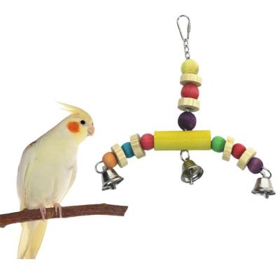 China Viable Colorful Wooden Chewing Hanging Oscillating African Gray Large Bird Parrot Toy Cokatoos Macaws Cage Bite Bell Parrot Cage Toy for sale